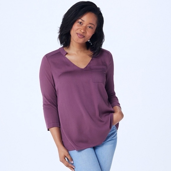 LISA RINNA COLLECTION Stretch Woven V-Neck Blouse - Picture 1 of 7